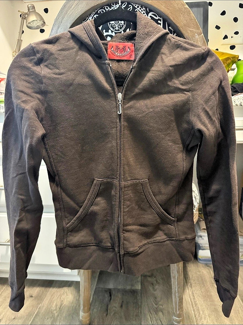 Vintage Juicy Couture Royalty Zip-Up Hoodie in Chocolate Brown